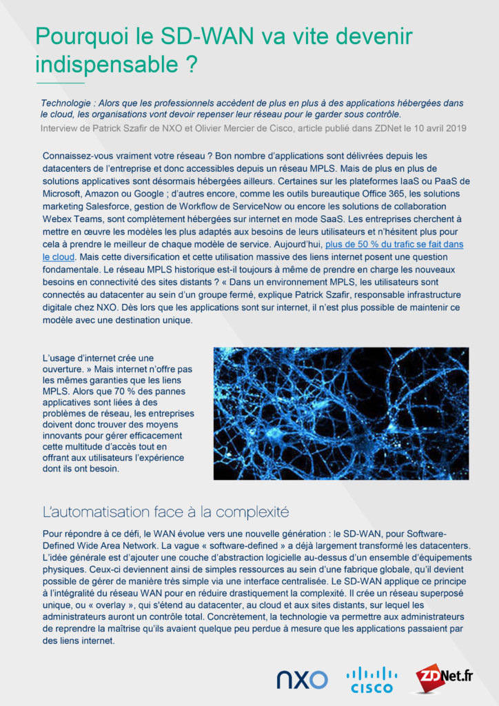 ARTICLE DE PRESSE : POURQUOI LE SD-WAN VA VITE DEVENIR INDISPENSABLE ? Couv