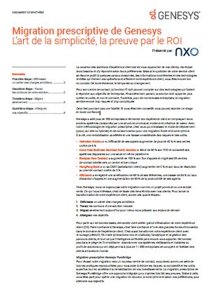 ROI centre de contacts : MIGRATION PRESCRIPTIVE DE GENESYS couverture - NXO